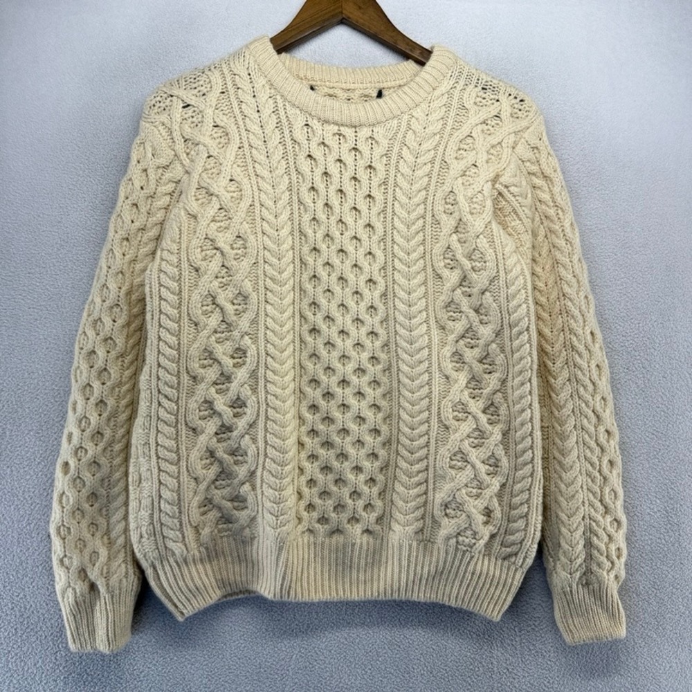 Vintage Fisherman Sweater Men's Small Cream Cable Knit Chunky Pullover Wool 90s